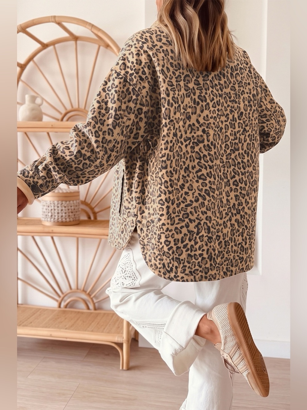 Leopard Print Denim Jacket - Picture 5 of 6